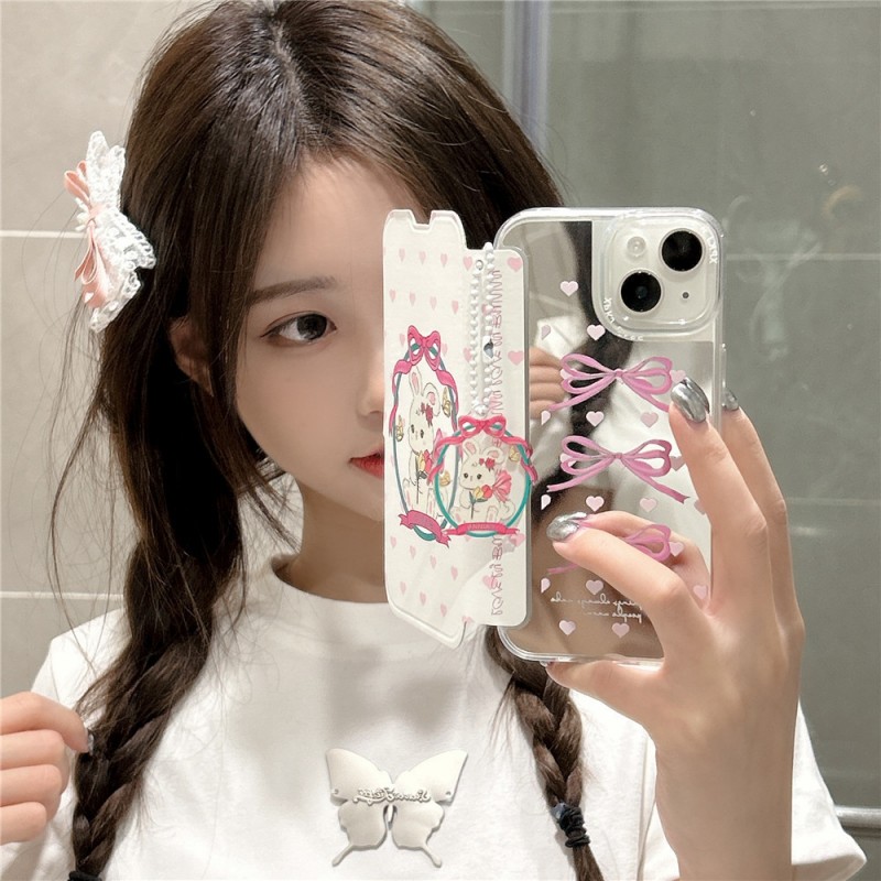 Cartoon Rabbit Bow Mirror Flip Phone Case